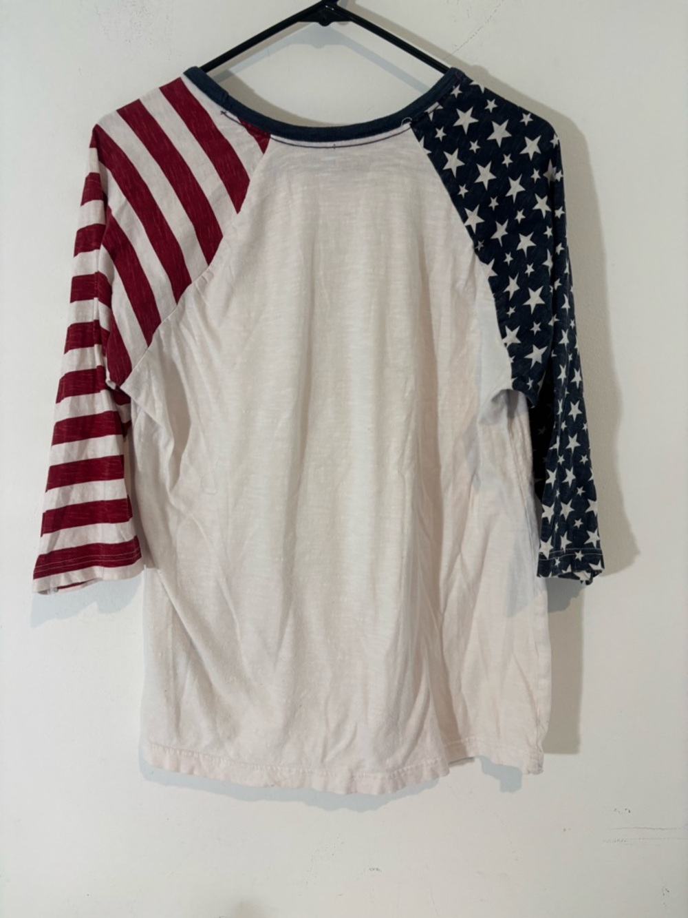 Carbon Women Medium American Flag Raglan Shirt White Red Blue Sleeves Patriotic - Picture 4 of 5